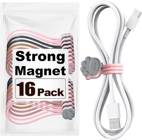 SOOOEC Magnetic Cable Ties, 24 Pack 7.2" Magnetic Cord Ties Cute Cat's Paw Design, Silicone Magnetic Ties for Cord Organizer Keeper Wrap Clips, Mixed Double Face Color, Fridge Magnets. in Saudi Arabia