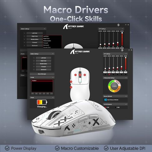 ATTACK SHARK X6 Lightweight Wireless Gaming Mouse with RGB Backlight Charging Base,Tri-Mode Wired/2.4GHz/BT5.2,26K DPI, PAW3395 Optical Sensor,HUANO Switch,5programmable Buttons,PC/Mac(White+Sticker) in Saudi Arabia