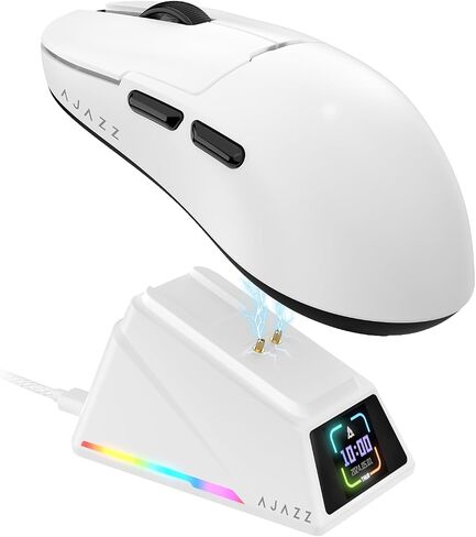 AJAZZ AJ159 APEX Wireless Gaming Mouse with Magnetic Charging Base, 56g Lightweight BT/2.4G/USB-C Wired Mouse, PAW3950APEX 42K DPI Optical Sensor, Programmable Buttons for PC/Mac/Win(White) in Kuwait