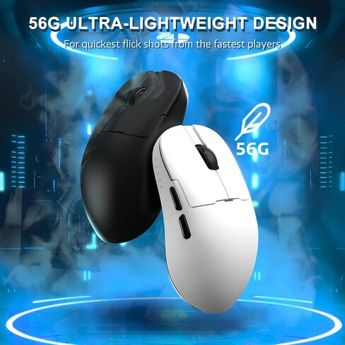 AJAZZ AJ159 APEX Wireless Gaming Mouse with Magnetic Charging Base, 56g Lightweight BT/2.4G/USB-C Wired Mouse, PAW3950APEX 42K DPI Optical Sensor, Programmable Buttons for PC/Mac/Win(White) in Kuwait