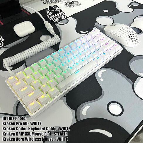 Kraken AERO - ماوس ألعاب لاسلكي Superlight، خفيف الوزن للغاية، لاسلكي خالٍ من التأخر، وضع مزدوج (2.4 جيجا هرتز + سلكي) متماثل، 26,000 نقطة في البوصة، PAW3395 متوافق مع جهاز الكمبيوتر/MAC (أسود) in Kuwait