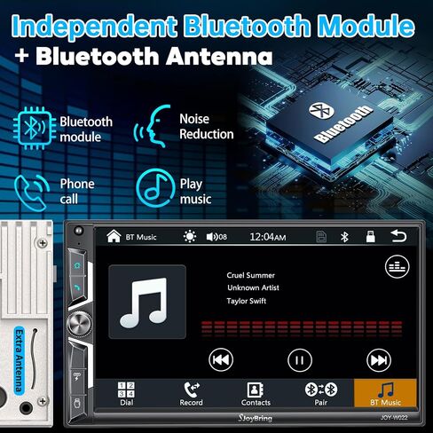 SJoyBring Wireless Double Din Car Stereo with Carplay, Android Auto, QLED Touchscreen, Bluetooth, 4-Channel RCA, 60W*4 High Power, Subwoofer, 7" Car Radio Receiver, Backup Camera in Kuwait