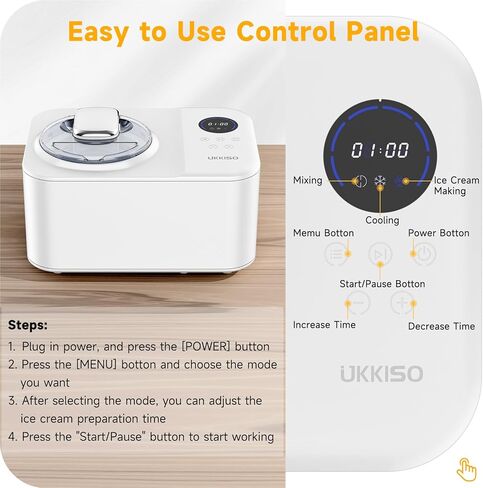 Ice Cream Maker for Home: 1.2L Automatic Ice Cream Maker Machine with LCD Display, Stainless Steel Homemade Ice Cream Maker Machine with Compressor for Home, Christmas Gift in Kuwait