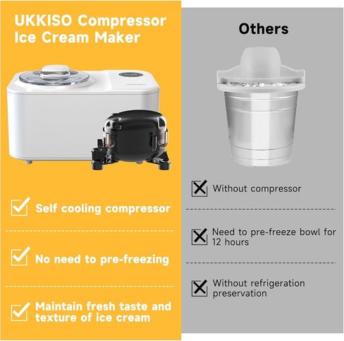 Ice Cream Maker for Home: 1.2L Automatic Ice Cream Maker Machine with LCD Display, Stainless Steel Homemade Ice Cream Maker Machine with Compressor for Home, Christmas Gift in Kuwait