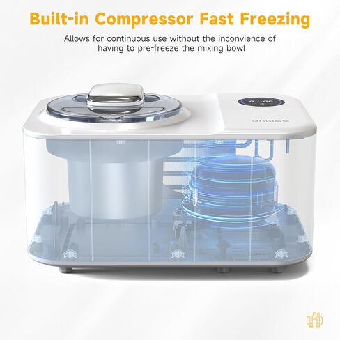 Ice Cream Maker for Home: 1.2L Automatic Ice Cream Maker Machine with LCD Display, Stainless Steel Homemade Ice Cream Maker Machine with Compressor for Home, Christmas Gift in Kuwait