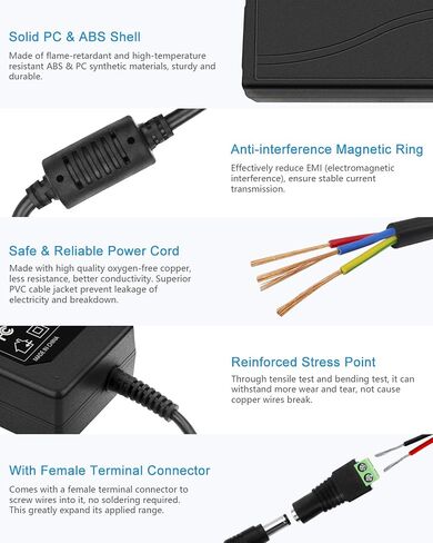 ALITOVE 24V 3A 72W AC to DC Adapter Power Supply Converter AC 100V ~ 240V to DC 24V 3amp Transformer with 5.5x2.1mm DC Output Jack for 5050 3528 LED Strip Module Light, CCTV Camera System in Kuwait