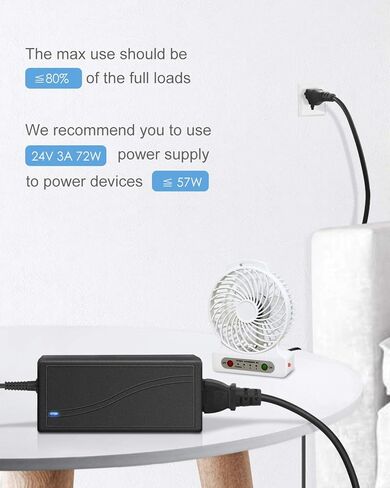 ALITOVE 24V 3A 72W AC to DC Adapter Power Supply Converter AC 100V ~ 240V to DC 24V 3amp Transformer with 5.5x2.1mm DC Output Jack for 5050 3528 LED Strip Module Light, CCTV Camera System in Kuwait