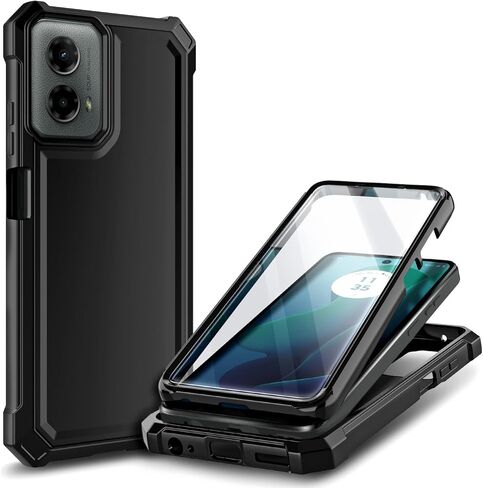 حافظة لهاتف Motorola Moto G 5G 2024 مع واقي شاشة مدمج، [تم اختبار السقوط من الدرجة العسكرية بطول 16FT] حافظة متينة مقاومة للصدمات لكامل الجسم لهاتف Moto G 5G 2024 (أسود) in Kuwait