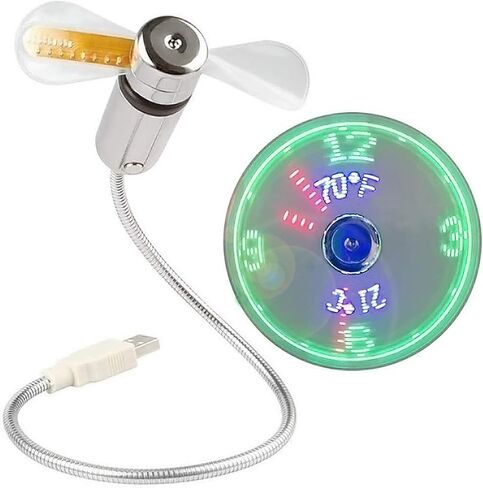مروحة USB صغيرة من سايتاي مع ساعة في الوقت الحقيقي وعرض درجة الحرارة، مروحة ساعة LED محمولة شخصية USB، أدوات ألعاب مضحكة USB هدايا للرجال والنساء والمكتب والمنزل (درجة الحرارة) in Saudi Arabia