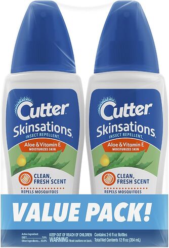 Cutter Skinsations Insect Repellent, Repels Mosquitos, Ticks, Gnats, Fleas, 7% DEET, 2 pack, 6 fl Ounce (Pump Spray) in Kuwait