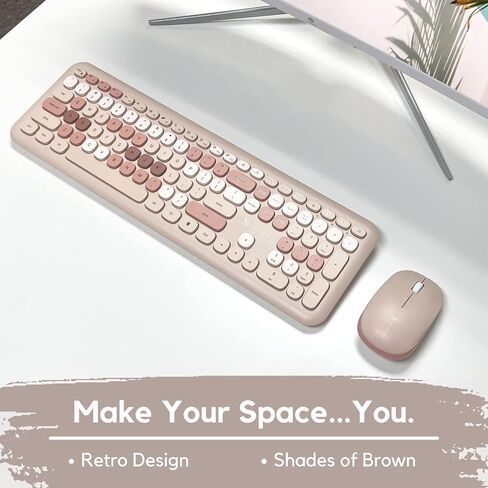X9 Colorful Keyboard and Mouse Combo - 2.4Ghz Wireless - Transform Your Space with a Cute Wireless Keyboard and Mouse Set (110 Keys and 18 Shortcuts) - for PC and Chrome (Brown) in Saudi Arabia