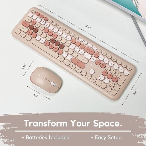 X9 Colorful Keyboard and Mouse Combo - 2.4Ghz Wireless - Transform Your Space with a Cute Wireless Keyboard and Mouse Set (110 Keys and 18 Shortcuts) - for PC and Chrome (Brown) in Saudi Arabia