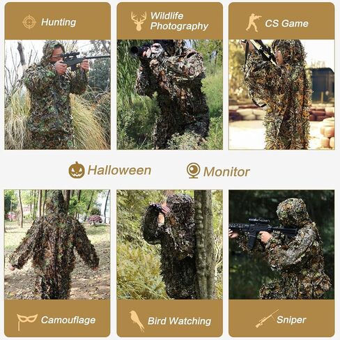 MOPHOTO Ghillie Suit بدلات صيد مموهة مورقة ثلاثية الأبعاد، بدلات وودلاند جيلي بدلات جيلي للرجال، بدلات صيد مموهة بأوراق الشجر in Saudi Arabia
