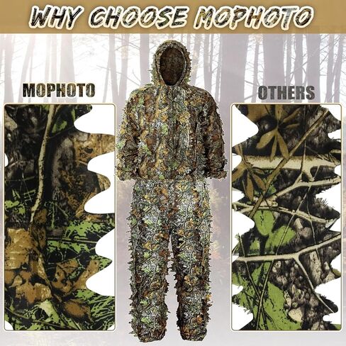 MOPHOTO Ghillie Suit بدلات صيد مموهة مورقة ثلاثية الأبعاد، بدلات وودلاند جيلي بدلات جيلي للرجال، بدلات صيد مموهة بأوراق الشجر in Saudi Arabia