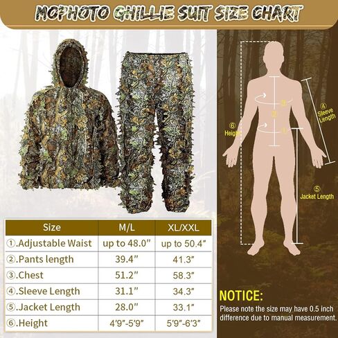 MOPHOTO Ghillie Suit بدلات صيد مموهة مورقة ثلاثية الأبعاد، بدلات وودلاند جيلي بدلات جيلي للرجال، بدلات صيد مموهة بأوراق الشجر in Saudi Arabia