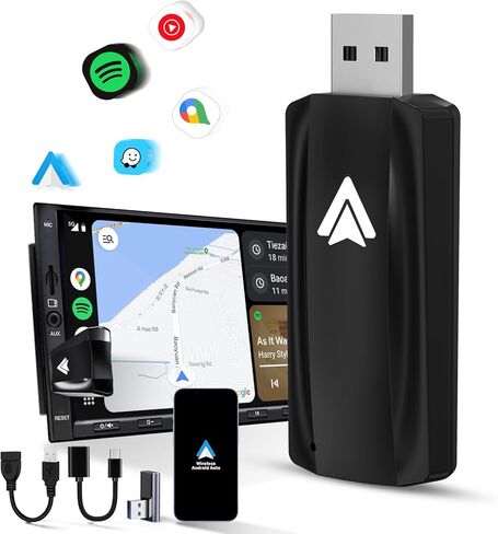 Android Auto Wireless Adapter for Car Android auto Small Car Dongle for OEM Wired Car Model 2017+ Play Plug USB C to A, USB A Extension Cable, 90 Degree USB A Adapter, 3 Adapters, U2A-AIR in Kuwait