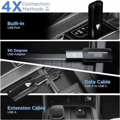 Android Auto Wireless Adapter for Car Android auto Small Car Dongle for OEM Wired Car Model 2017+ Play Plug USB C to A, USB A Extension Cable, 90 Degree USB A Adapter, 3 Adapters, U2A-AIR in Kuwait
