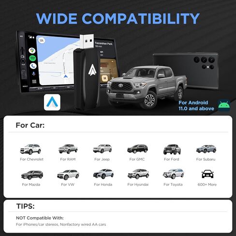 Android Auto Wireless Adapter for Car Android auto Small Car Dongle for OEM Wired Car Model 2017+ Play Plug USB C to A, USB A Extension Cable, 90 Degree USB A Adapter, 3 Adapters, U2A-AIR in Kuwait