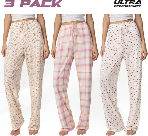 Ultra Performance Womens Pajama PJ Pants 3 Pack Lounge Bottoms Pajamas for Women (Avail in Plus Sizes) in Kuwait