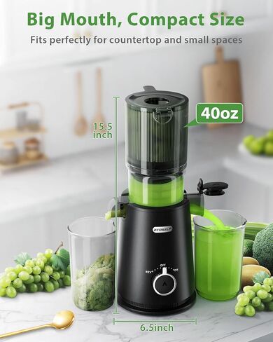 Juicer Machines, ECOSELF Cold Press Juicer with 4.35" Large Feed Chute Fit Whole Fruits & Vegetables, Slow Masticating Juicer Self Feeding Effortless for Batch Juicing, High Juice Yield in Saudi Arabia