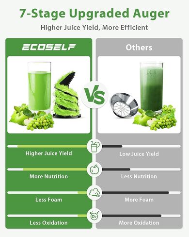 Juicer Machines, ECOSELF Cold Press Juicer with 4.35" Large Feed Chute Fit Whole Fruits & Vegetables, Slow Masticating Juicer Self Feeding Effortless for Batch Juicing, High Juice Yield in Saudi Arabia