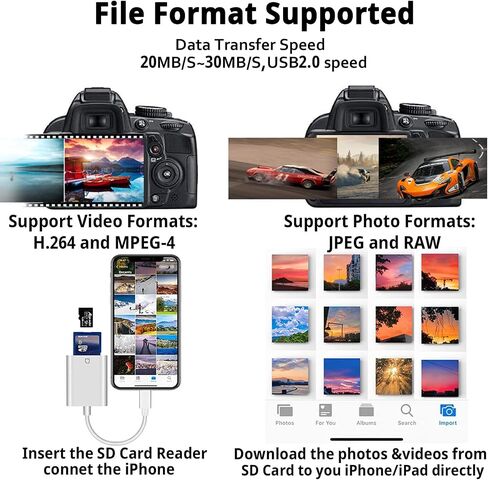 (Apple MFi Certified) Lightning to SD Card Camera Reader for iPhone,Trail Camera Viewer SD Memory Card Reader Adapter Compatible with iPhone 14/13/12/11/XS/XR/X/8/7/iPad,Plug and Play in Kuwait