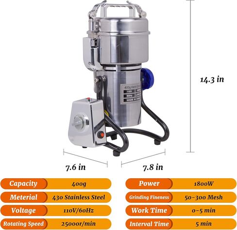 مطحنة حبوب هاكا، 200 جرام، مطحنة مسحوق كهربائية، 1200 وات، مطحنة عالية السرعة من الفولاذ المقاوم للصدأ، مطحنة أعشاب تجارية لطحن فلفل حبوب القهوة والذرة الجافة in Kuwait