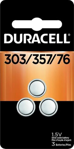 Duracell 303/357/76 Silver Oxide Button Battery, 3 Count Pack, 303/357/76 1.5 Volt Battery, Long-Lasting for Watches, Medical Devices, Calculators, and More in Kuwait