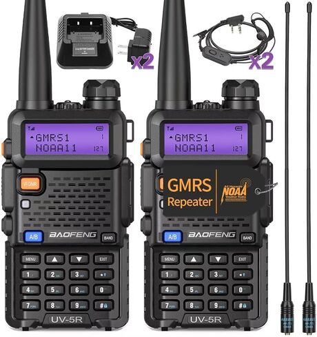 BAOFENG UV-5R GMRS Handheld Radio Long Range Rechargeable Two Way Radio,GMRS Repeater Capable with NOAA Weather Receiving and Scanning and Earpiece,Support Chirp(Black-2Pack) in Saudi Arabia
