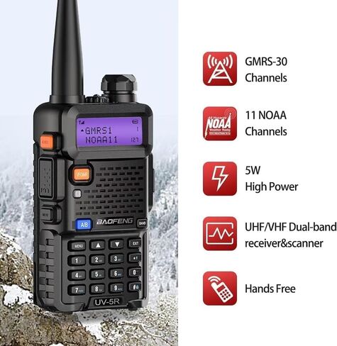 BAOFENG UV-5R GMRS Handheld Radio Long Range Rechargeable Two Way Radio,GMRS Repeater Capable with NOAA Weather Receiving and Scanning and Earpiece,Support Chirp(Black-2Pack) in Saudi Arabia