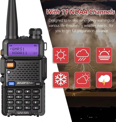 BAOFENG UV-5R GMRS Handheld Radio Long Range Rechargeable Two Way Radio,GMRS Repeater Capable with NOAA Weather Receiving and Scanning and Earpiece,Support Chirp(Black-2Pack) in Saudi Arabia
