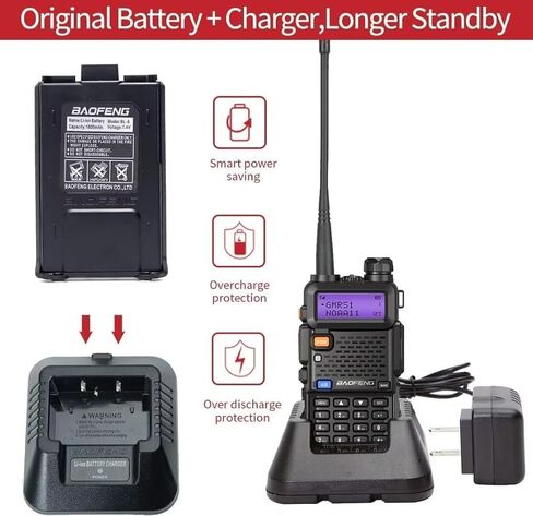 BAOFENG UV-5R GMRS Handheld Radio Long Range Rechargeable Two Way Radio,GMRS Repeater Capable with NOAA Weather Receiving and Scanning and Earpiece,Support Chirp(Black-2Pack) in Saudi Arabia