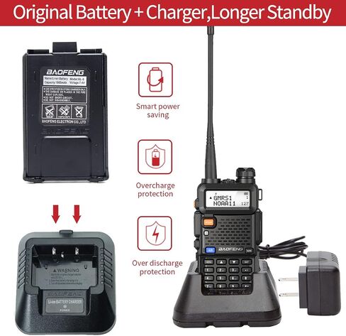 BAOFENG UV-5R GMRS Handheld Radio Long Range Rechargeable Two Way Radio,GMRS Repeater Capable with NOAA Weather Receiving and Scanning and Earpiece,Support Chirp(Black-2Pack) in Saudi Arabia
