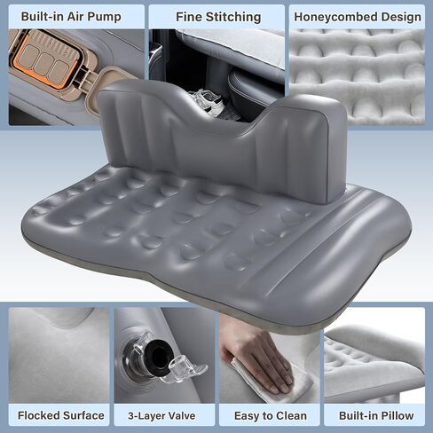 Coverado Car Air Mattress المقعد الخلفي، سرير سيارة لاسلكي محمول قابل للنفخ مع مضخة هواء مدمجة ووسادة، حقيبة تخزين، مجموعة رقعة، وسادة نوم عالمية للمقعد الخلفي للسيارة تناسب معظم سيارات الدفع الرباعي (L-51، W-32) in Kuwait