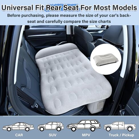 Coverado Car Air Mattress المقعد الخلفي، سرير سيارة لاسلكي محمول قابل للنفخ مع مضخة هواء مدمجة ووسادة، حقيبة تخزين، مجموعة رقعة، وسادة نوم عالمية للمقعد الخلفي للسيارة تناسب معظم سيارات الدفع الرباعي (L-51، W-32) in Kuwait
