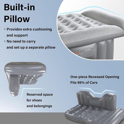 Coverado Car Air Mattress المقعد الخلفي، سرير سيارة لاسلكي محمول قابل للنفخ مع مضخة هواء مدمجة ووسادة، حقيبة تخزين، مجموعة رقعة، وسادة نوم عالمية للمقعد الخلفي للسيارة تناسب معظم سيارات الدفع الرباعي (L-51، W-32) in Kuwait