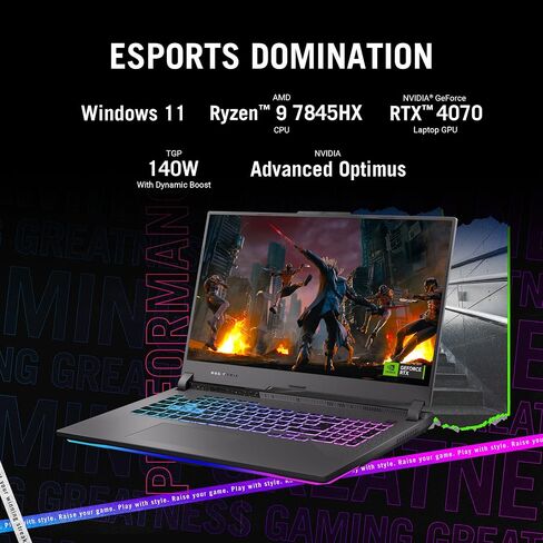ASUS ROG Strix G17 Gaming Laptop, 17.3" FHD 144Hz, AMD Ryzen 9 7845HX, GeForce RTX 4070, 64GB DDR5 RAM, 2TB PCIe M.2 SSD, HDMI, USB 3.2 Gen 1, Wi-Fi 6, RGB Backlit Keyboard, Windows 11 Pro, Black in Saudi Arabia