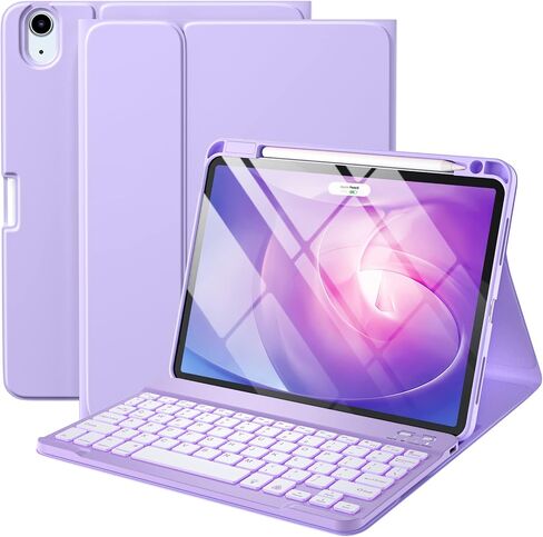 Keyboard Case Compatible with iPad Air 11-inch M2/ 10.9 Inch Air 5th 4th Generation Case with Keyboard-Backlit Detachable, Folio Cover with Pencil Holder for Air 11 2024/Air 5/Air 4 (Purple) in Kuwait