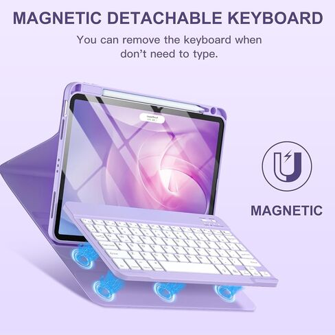 Keyboard Case Compatible with iPad Air 11-inch M2/ 10.9 Inch Air 5th 4th Generation Case with Keyboard-Backlit Detachable, Folio Cover with Pencil Holder for Air 11 2024/Air 5/Air 4 (Purple) in Kuwait