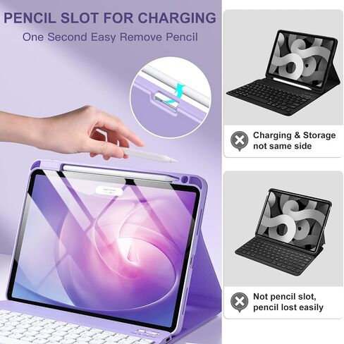 Keyboard Case Compatible with iPad Air 11-inch M2/ 10.9 Inch Air 5th 4th Generation Case with Keyboard-Backlit Detachable, Folio Cover with Pencil Holder for Air 11 2024/Air 5/Air 4 (Purple) in Kuwait
