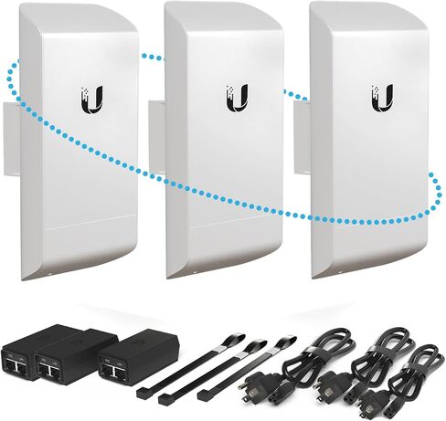 جسر لاسلكي LOCOM5 مكون مسبقًا من قطعتين، Ubiquiti AirMax NanoStation Point to Point Wi-Fi Bridge في الهواء الطلق، التوصيل والتشغيل بسرعة 150+ ميجابت في الثانية، 5 جيجا هرتز، نطاق رابط 15+ كم (عبوتان) in Saudi Arabia