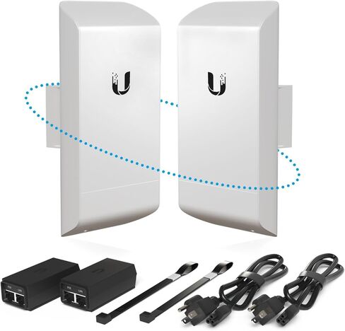جسر لاسلكي LOCOM5 مكون مسبقًا من قطعتين، Ubiquiti AirMax NanoStation Point to Point Wi-Fi Bridge في الهواء الطلق، التوصيل والتشغيل بسرعة 150+ ميجابت في الثانية، 5 جيجا هرتز، نطاق رابط 15+ كم (عبوتان) in Saudi Arabia