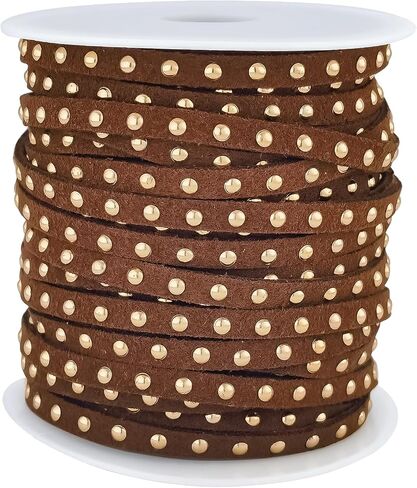 20 Yards Black Studded Faux Suede Cord Lace 5mm Flat Faux Leather Strip Ribbon with Aluminum Rivets Micro Fiber Braiding Leather String for DIY Jewelry Making in Kuwait