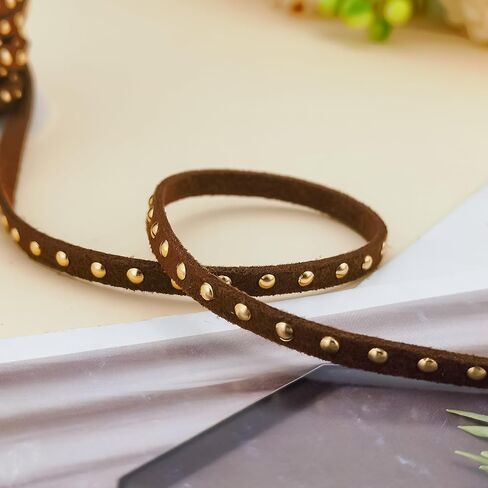 20 Yards Black Studded Faux Suede Cord Lace 5mm Flat Faux Leather Strip Ribbon with Aluminum Rivets Micro Fiber Braiding Leather String for DIY Jewelry Making in Kuwait