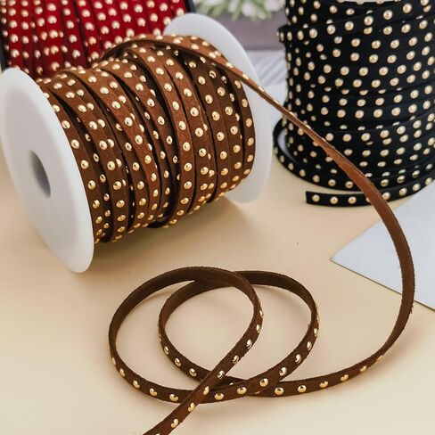 20 Yards Black Studded Faux Suede Cord Lace 5mm Flat Faux Leather Strip Ribbon with Aluminum Rivets Micro Fiber Braiding Leather String for DIY Jewelry Making in Kuwait