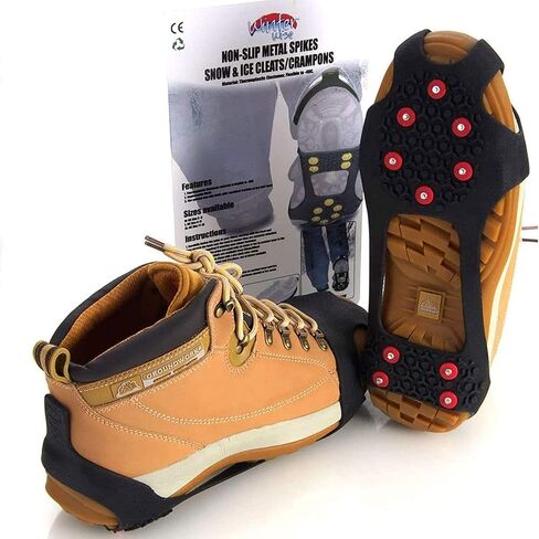 10-STUD Ice Snow Grips, Anti Slip Winter Ice Grippers Universal Slip-on Stretch Fit Snow & Ice Spikes Traction Cleats Crampons (Large 8-11) in Saudi Arabia