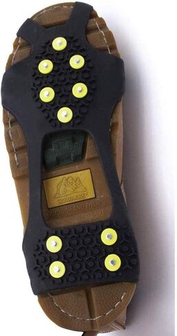 10-STUD Ice Snow Grips, Anti Slip Winter Ice Grippers Universal Slip-on Stretch Fit Snow & Ice Spikes Traction Cleats Crampons (Large 8-11) in Saudi Arabia