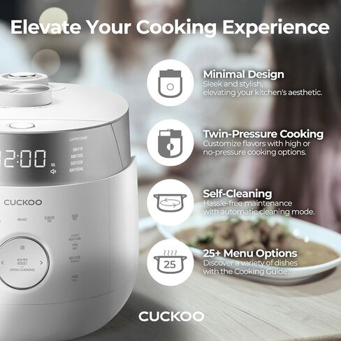 CUCKOO CRP-LHTR0609FW 6 أكواب (غير مطبوخة) / 12 كوب (مطبوخ) تسخين حثي لطهي الأرز بالضغط المزدوج مع وعاء داخلي غير لاصق، 16 وضعًا للقائمة، 3 دليل صوتي، تنظيف تلقائي (أبيض) in Kuwait