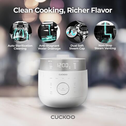 CUCKOO CRP-LHTR0609FW 6 أكواب (غير مطبوخة) / 12 كوب (مطبوخ) تسخين حثي لطهي الأرز بالضغط المزدوج مع وعاء داخلي غير لاصق، 16 وضعًا للقائمة، 3 دليل صوتي، تنظيف تلقائي (أبيض) in Kuwait