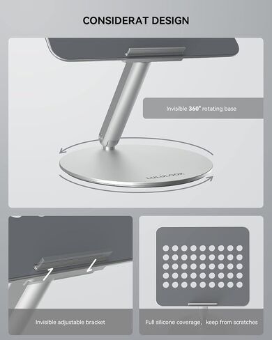 LULULOOK Laptop Stand for Desk, 360 Rotating Adjustable Laptop Riser, Foldable Aluminum Computer Desktop Holder Stand Compatible with MacBook Pro/Air, Dell, HP, Lenovo and Other 10-17inch Laptops in Kuwait